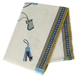 Hermès Lenço de seda e cashmere Bridles and Charms Hermes Azul Bege Amarelo