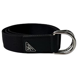 Prada Woven Re-Nylon Triangle Logo Belt Black