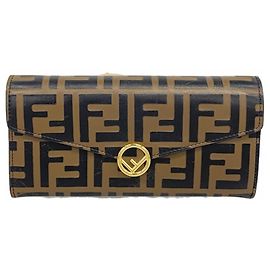 Fendi Long Wallet in Zucca Leather Brown Black