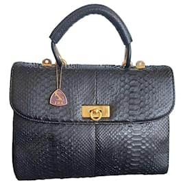 Autre Marque JRA Design Python-Embossed Leather Top Handle Bag, Black Black