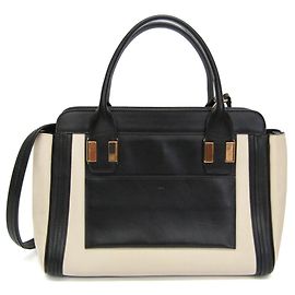 Bolsa de couro feminina Alice Chloé em preto e creme Preto Cru