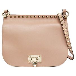 Bolsa de ombro em couro Valentino Garavani Rockstud Bege