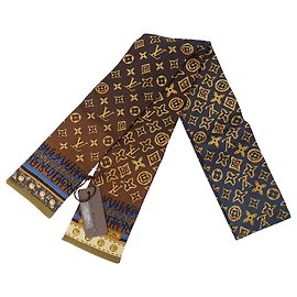 Pañuelo de seda Monogram Louis Vuitton Castaño Azul marino