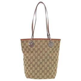 Gucci GG Canvas Leather Tote Bag Beige