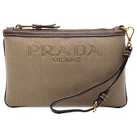 Prada Brown Canvas Canapa Wristlet Clutch Brown