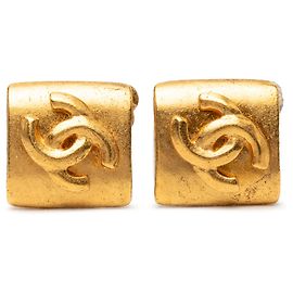 Orecchini Chanel Gold CC placcati oro e diamanti a clip D'oro