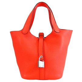 Hermès Orange Clemence Picotin Lock 18 Laranja