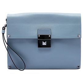 Clutch Rockstud in pelle blu Valentino Blu Blu chiaro