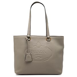 Tote Prada Marrom Vitello Daino Canapa Logo Marrom Taupe