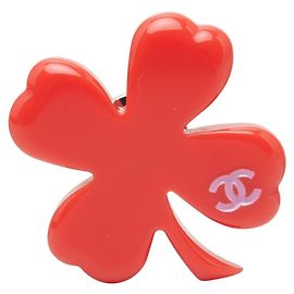Chanel Coco Mark Clover Motif Pin Brooch Red