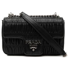 Prada Black Nappa Gaufre Chain Flap Noir