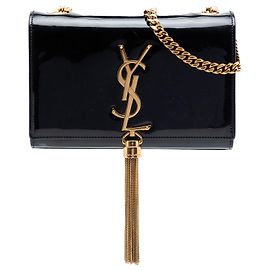 Borsa a tracolla Kate piccola in vernice nera con monogramma classico Saint Laurent e nappa Nero