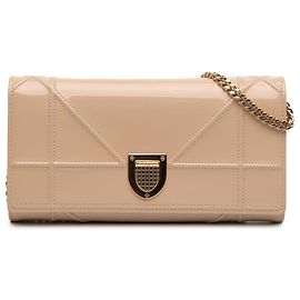 Dior Beige Patent Diorama Wallet On Chain Beige