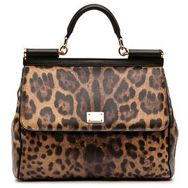 Sac Miss Sicily en cuir de veau à imprimé léopard marron de Dolce & Gabbana, taille Large Marron