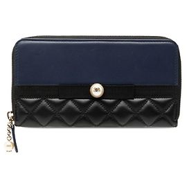 Chanel Matelassé Round Zip Long Wallet Black Navy blue