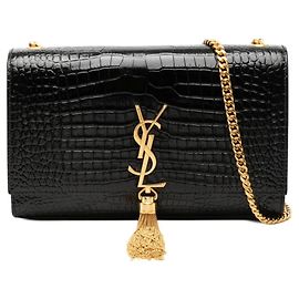 Borsa a tracolla con catena Kate Tassel con logo Saint Laurent YSL Taglia Medium Nero