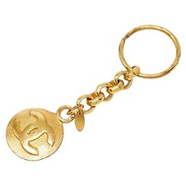 Portachiavi con charm a catena vintage Chanel Coco Mark D'oro