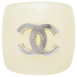 Chanel Coco Mark Band Ring in Ivory Plastic Cream