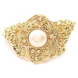 Pulseira de berloques Chanel banhada a ouro com pérolas falsas Branco Dourado
