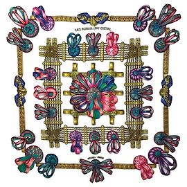 Hermès Lenço de seda Les Rubans du Cheval Hermes Branco Multicor