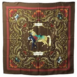 Hermès Sciarpa Carré 90 Hermes Cheval Turc Marrone