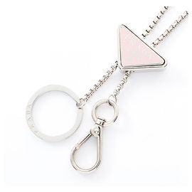 Prada Silver Stainless Steel Keychain Necklace Silvery