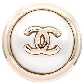 Broche Chanel plaqué or blanche et dorée Blanc Doré