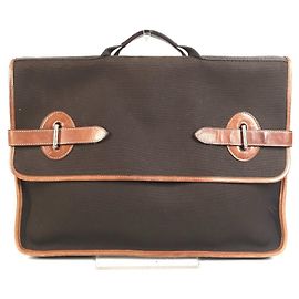 Hermès Pasta de couro e lona Hermes Buenaventura MM Marrom