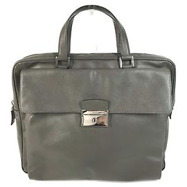 Mallette en cuir Saffiano gris Prada Marron