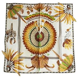 Hermès Hermes Seidentuch Carré 90 BRAZIL Beige Aus weiß