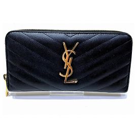 Carteira longa de couro Yves Saint Laurent Preto