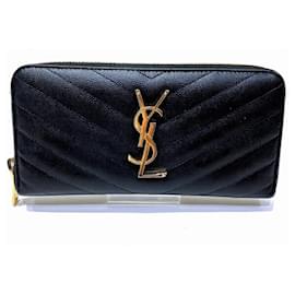 Langer Ledergeldbörse Yves Saint Laurent Schwarz