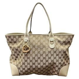 Bolsa Tote de lona e couro Gucci Branco Bege