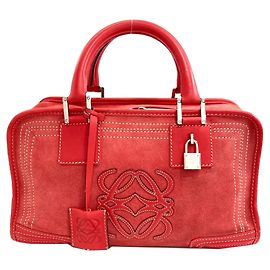 Loewe Amazona Suede Handbag Red