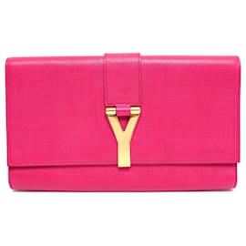 Yves Saint Laurent BOLSA DE MÃO SAINT LAURENT POCHETTE CHYC 265701 COURO ROSA POUCH CLUTCH BAG Rosa