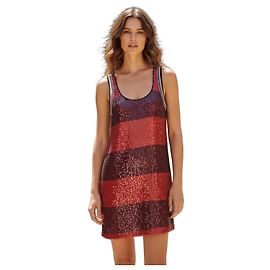 3.1 PHILLIP LIM Robe mini débardeur à rayures à sequins 100% soie Rouge Pourpre S Small 4 6 Rouge Autre Bordeaux
