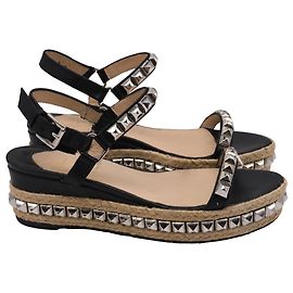 Sandales espadrilles à plateforme Cataclou 60 en cuir noir Christian Louboutin Noir