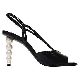 Chanel Crystal Embellished Slingback Sandals in Black Patent Leather Black