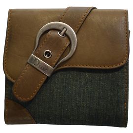 Dior Saddle Geldbörse Denim Leder Khaki Braun Andere