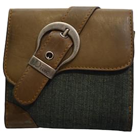 Dior Saddle Compact Wallet Denim Leather Khaki Brown Brown Other