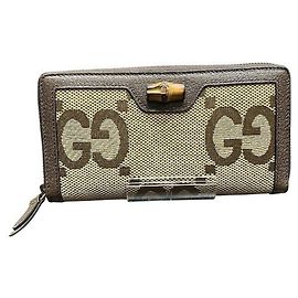 Gucci GG Canvas Bamboo Round Zip Long Wallet Brown