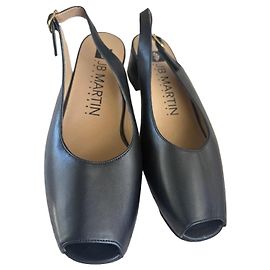 JB Martin Black Leather Open-Toe Sandals Black