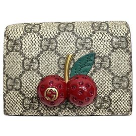 Gucci GG Supreme Cherry Mini Wallet Beige