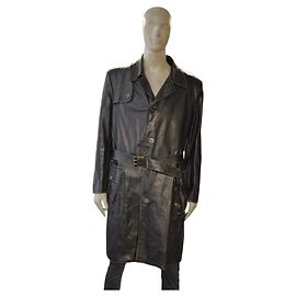 Fendi Leder-Trenchcoat schwarz mit Gürtel, IT 56 XL Schwarz
