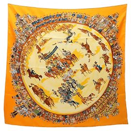 Hermès Sciarpa Hermes Carre 90 Cirque Molier Multicolore Arancione
