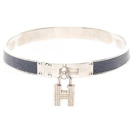 Bracciale Hermès Kelly Blu Navy e Argento Pelle Acciaio Argento Blu navy