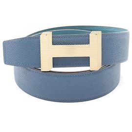 Hermès Hermes Constance H-Belt Blue Golden Green