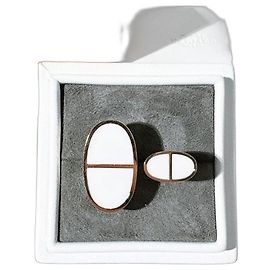 Anello Hermès Chaine d'Ancre Verso in Oro Rosa e Ceramica Bianca Bianco