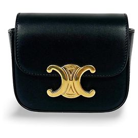 Céline Celine Triomphe Shoulder Bag Smooth Calfskin Mini Black
