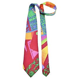 Gianni Versace Abstract Geometric Silk Tie Red Blue Green Orange Purple Yellow